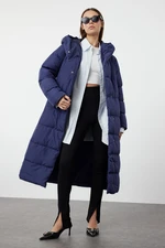 Trendyol Blue Regular Mold Side Snap Closure Water Repellent Long Winter Quilted Puffer Coat