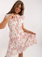 White and light pink viscose midi dress