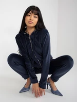 Women's navy blue velour set with sweatshirt