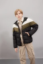 DEFACTO Boy's Water Repellent Hooded Zippered Pocket Fleece Lined Coat