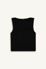 DEFACTO Slim Fit Slim Cut Square Neck Basic Plain Black Tank Top