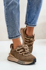 Suede women's platform sneakers with chunky lacing Artiker light brown