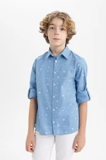 DEFACTO Boy Polo Collar Patterned Long Sleeve Shirt