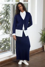 Trendyol Navy Blue Knitwear Cardigan Skirt Top and Bottom Set