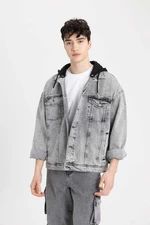 DEFACTO Oversize Fit Wide Mold Hooded Buttoned Pocket Jean Jacket