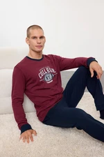 Trendyol Men's Claret Red Regular Fit Printed Knitted 100% Cotton Pajama Set