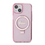 Zadní kryt Guess IML Ring Stand Glitter MagSafe pro Apple iPhone 15, pink