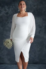 Trendyol Curve White Finike Woven Plus Size Dress