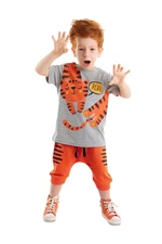 Denokids Roar Tiger Orange Boy's Summer T-shirt Capri Shorts Set