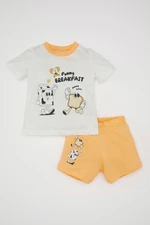 DEFACTO Baby Boy Printed Short Sleeve Combed Cotton Pajama Set with Shorts