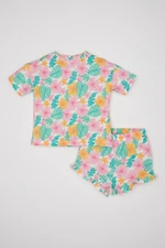 DEFACTO Baby Girl Patterned Short Sleeve T-Shirt and Shorts Set of 2