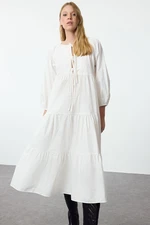 Trendyol White Relaxed Fit Bow Midi Woven Dress