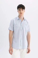 DEFACTO Slim Fit Polo Neck Linen Look Short Sleeve Shirt