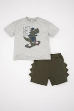 DEFACTO Baby Boy Dinosaur Printed Short Sleeve T-Shirt Shorts 2-Piece Set