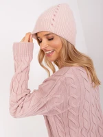 Dusty pink knitted beanie with rhinestones