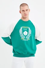 Trendyol Emerald Green Oversize/Wide Cut Sleeve Panel Printed Sweatshirt