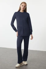 Trendyol Navy Blue Ribbed Oversize Knitted Bottom-Top Set