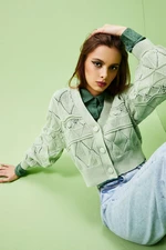 Short cardigan with openwork pattern - green