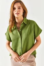 Olalook Women's Khaki Bat Oversize Linen Shirt