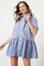 Trendyol Blue Striped Wide Fit Mini Woven Ruffle Beach Dress