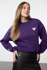 Trendyol Purple Embroidered Regular/Normal Fit Thick Inside Fleece Knitted Sweatshirt