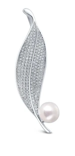 JwL Luxury Pearls Žiarivá perlová brošňa Lístoček JL0701