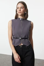 Trendyol Anthracite Fitted Belted Woven Vest