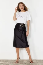 Trendyol Black Premium Satin A-Line/A-Line Midi Knitted Skirt