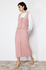 Trendyol Pink Tweed Vest Skirt Woven Bottom Top Set