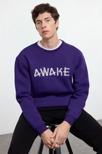 Trendyol Purple Oversize/Wide Cut Fleece Embroidered Sweatshirt