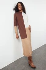 Trendyol Brown Color Block Knitwear Dress