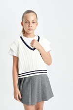 DEFACTO Girls Standard Fit V Neck School Sweater