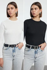 Trendyol Black-Ecru 2 Pack Crew Neck Regular/Normal Fit Knitted Blouse