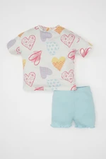 DEFACTO Baby Girl Heart Patterned Short Sleeve T-Shirt and Shorts Set of 2