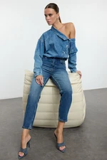 Trendyol Dark Blue High Waist Slim Mom Jeans