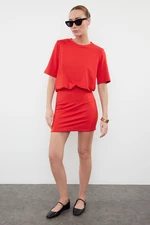 Trendyol Red Plain Soft Fabric Fitted Short Sleeve Stretchy Knitted Dress