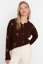 Trendyol Brown Embroidery Detailed Knitwear Cardigan