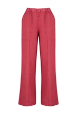 Trendyol Red 100% Linen Pocket Detailed High Waist Wide Leg Trousers