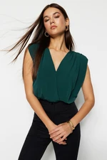 Trendyol Emerald Waistband Double Breasted Neck Flexible Snaps Knitted Bodysuit