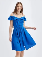 Women's blue dress with linen blend ORSAY