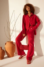 Trendyol Red 100% Linen Oversize Shirt