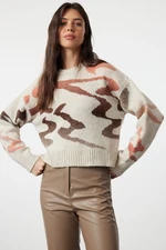 Trendyol Beige Soft Texture Abstract Patterned Knitwear Sweater