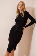 Happiness İstanbul Women's Black Crew Neck Lycra Sweater Dress