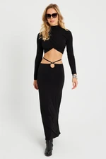 Cool & Sexy Women's Bottom Top Gathered Crop Suit Black YEL86