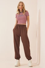 Happiness İstanbul Women's Brown Wide Jogging Sweatpants