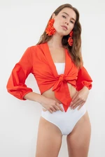 Trendyol Red Crop Woven Tie-Up Blouse