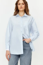 Trendyol Light Blue Double Cuff Oversize/Wrap Woven Shirt