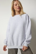 Happiness İstanbul Women's Gray Melange Raised Oversize Sweatshirt