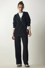 Happiness İstanbul Women's Black Ribbed Knitted Blouse Pants Suit