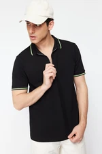 Trendyol Černé Regular / Regular Fit Zip Detailní Polo Neck tričko